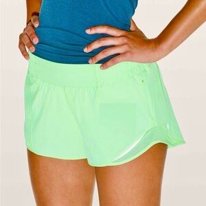 RARE Lululemon Hotty Hot 4" Shorts, Citra Lime, Size 4.